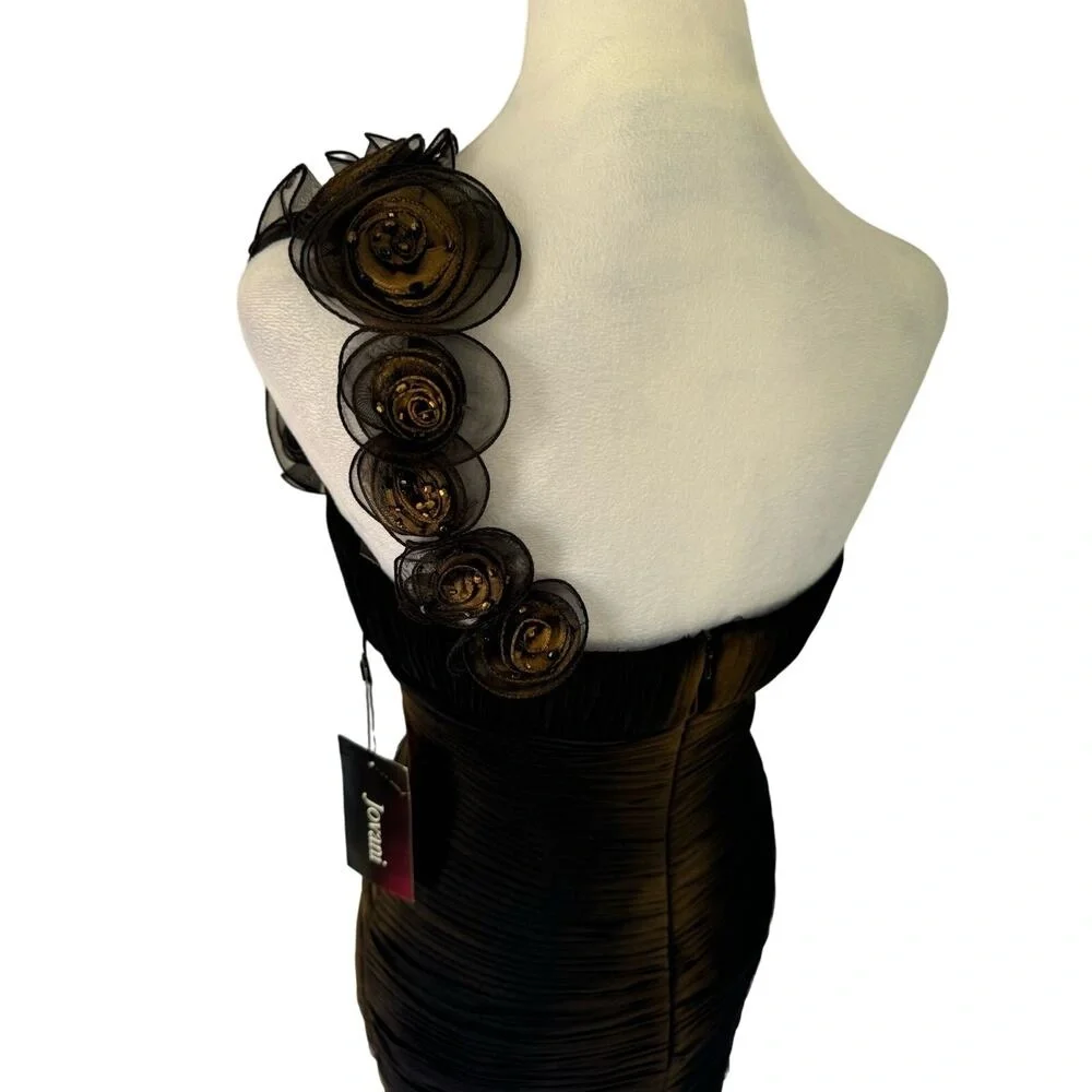 Jovani Junior Prom Dress Vintage Black Rosette One Shoulder Short Retro 90s Sz 8 - Picture 7 of 16